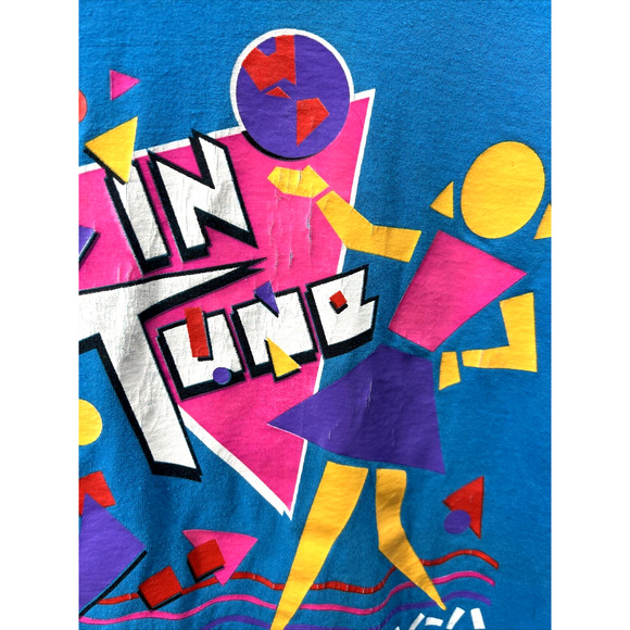 Vintage 90s Single Stitch Retro Disco Dance In Tune T Shirt Size S (34-36) USA - Picture 2 of 10
